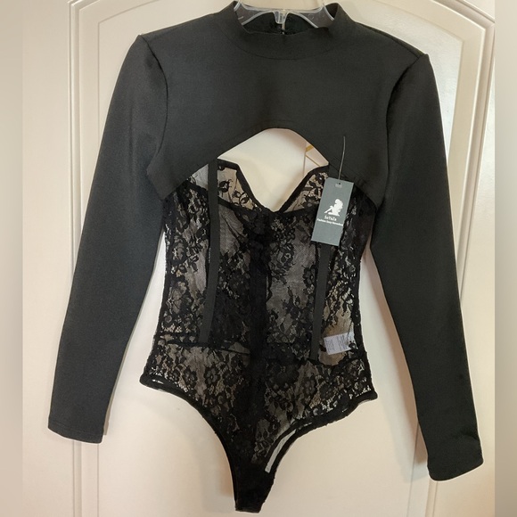 WOW couture Tops - WOW Couture Sexy Bandage Black Lace Bodysuit - Size Medium